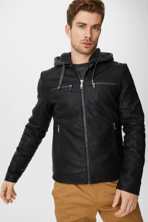 C&A Clockhouse Bici With Hood Faux Pelle Nere | 3781-RKLMC