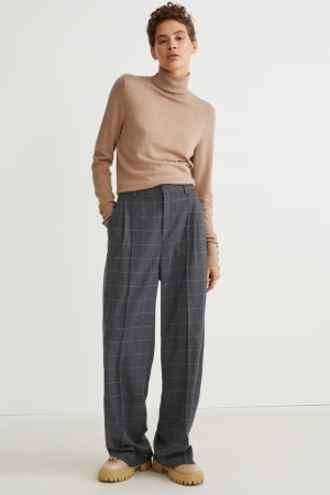 C&A Cloth High-rise Vita Larghe Leg Check Grigie Scuro | 4163-XFLIS