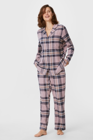 C&A Flannel Pyjamas Check Rosa Scuro | 2053-UCTKR