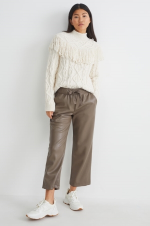 C&A Mid-rise Vita Larghe Leg Faux Pelle Marroni Scuro | 2931-GZVPX
