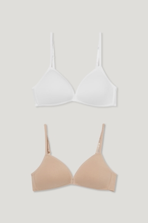 C&A Multipack Of 2 Non-wired Bra Imbottito Organic Cotone Beige | 1824-XQEBM