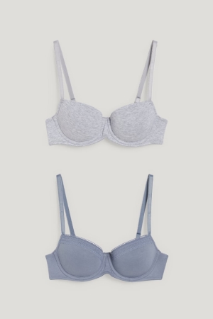C&A Multipack Of 2 Underwire Bra Demi Imbottito Lycra® Blu Grigie | 3462-PZGUN