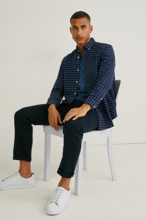 C&A Oxford Regular Fit Button-down Collar Check Blu Scuro | 4539-RLHDG