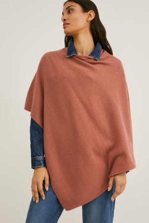 C&A Poncho With Cashmere Lana Vergine Blend Marroni | 0925-TIRUD