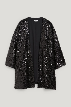 C&A Sequin Kimono Shiny Nere | 8135-PBWTJ