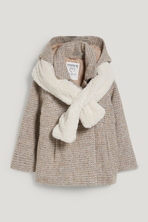 C&A Set With Hood And Teddy Fur Scarf 2 Piece Beige | 8472-MNGVE