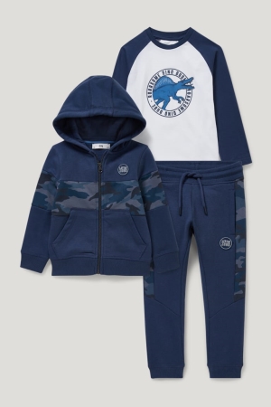 C&A Set Zip-through With Hood, Long Sleeve And Joggers Blu Scuro | 6489-SXPGB