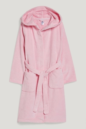 C&A Terry Cloth Bathrobe With Hood Organic Cotone Rosa | 3718-CVGXW